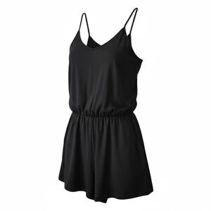 Black Sleeveless V-Neck Romper with Elastic Waist